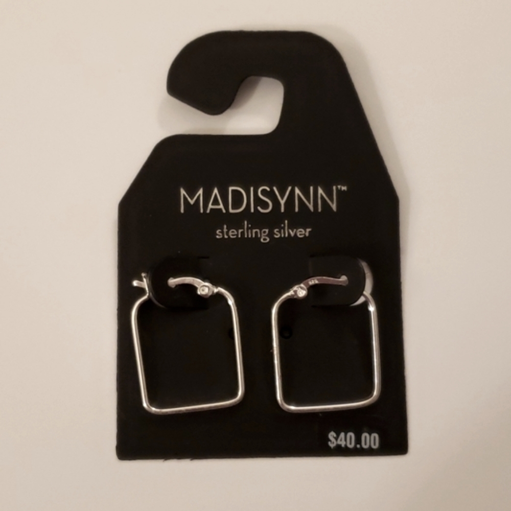 Madisynn Sterling Silver NWT Earrings Hoop Square Dangling Dangle Pair